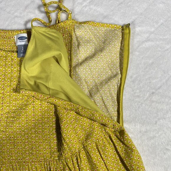 Old Navy Pintuck Yellow Ditzy Floral Summer Mini Dress Side Zip Women's Petite L - Picture 3 of 6